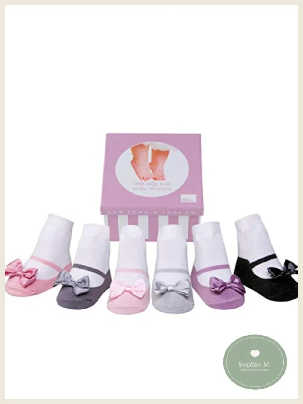 Baby Girls Mary Jane Socks Pretty Petals, Non-Slip Cotton Blend, 6 Pair Gift Box